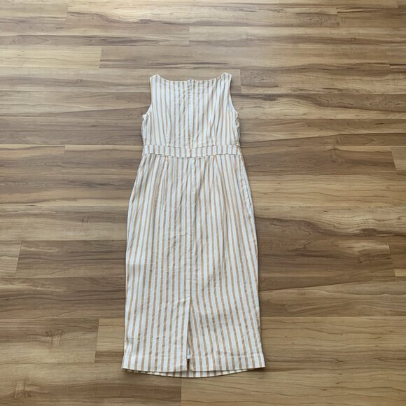 Boden Womens Maggie Sheath Linen Dress Midi Size 6 White Tan Striped Lined - Picture 8 of 13
